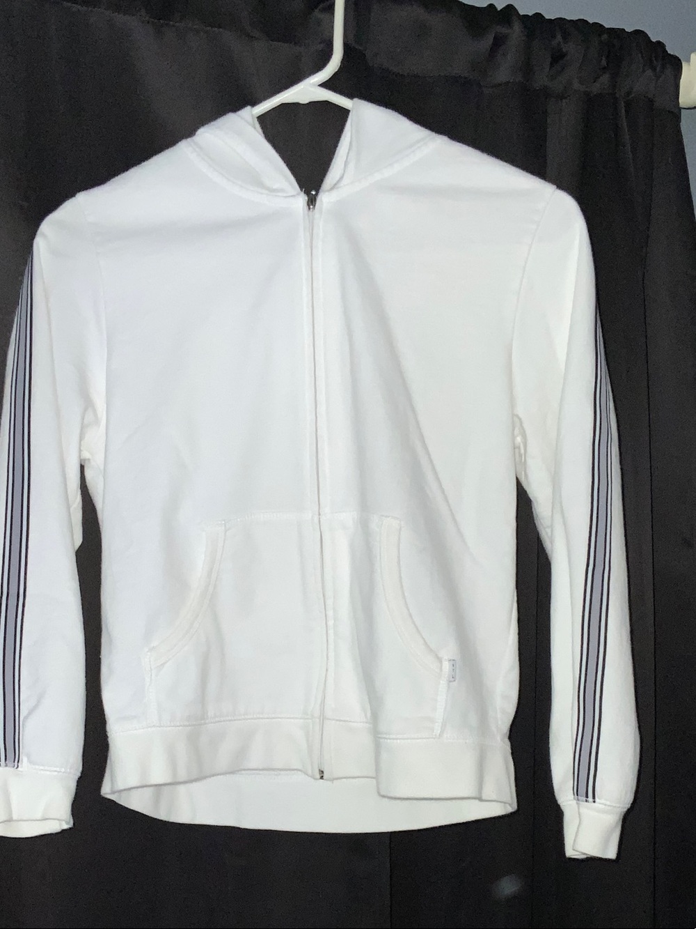 New York Laundry White Zip-Up Hoodie with Stripe-Trim Sleeves